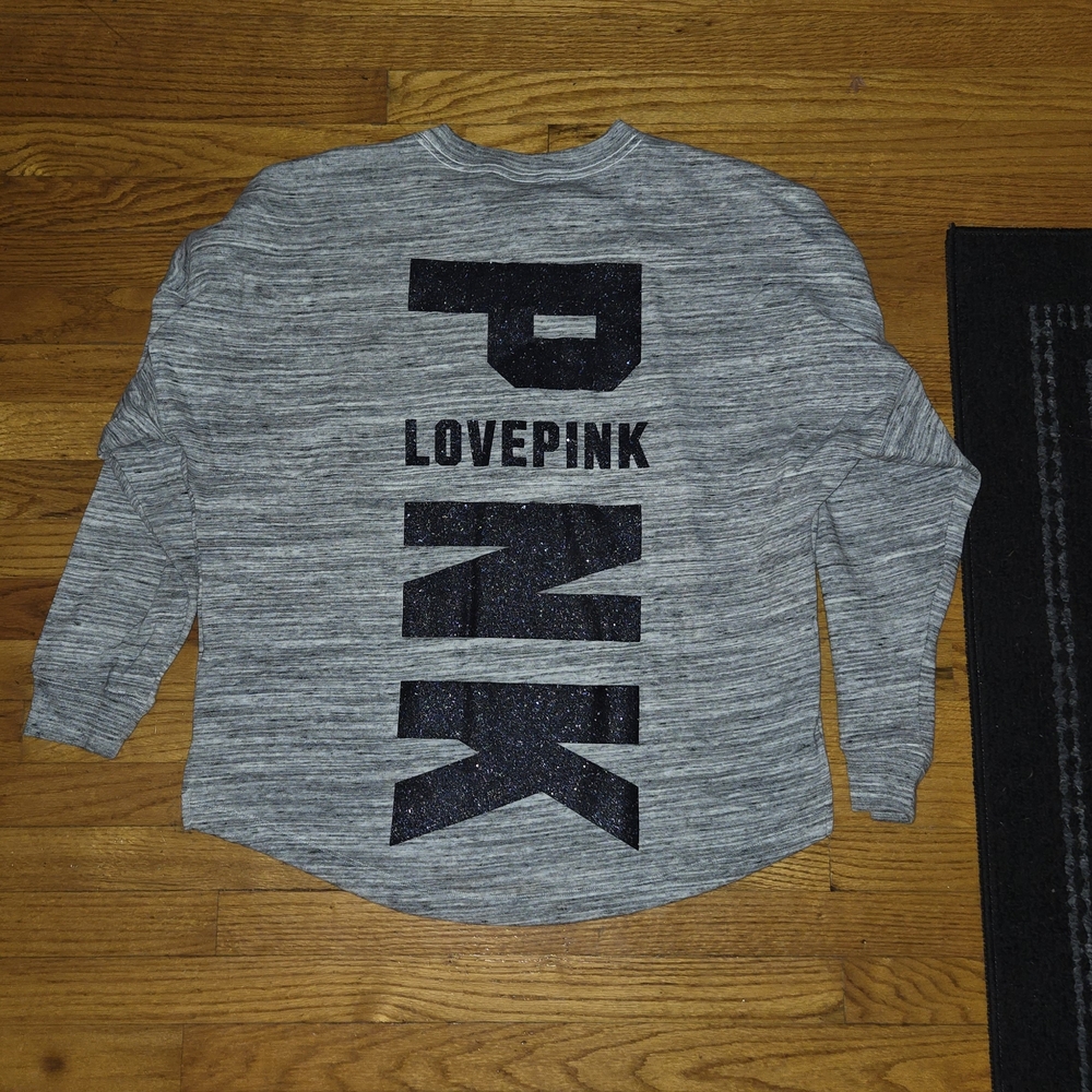 PINK Victoria's Secret Gray Sweatshirt with Black Lettering Pink on back